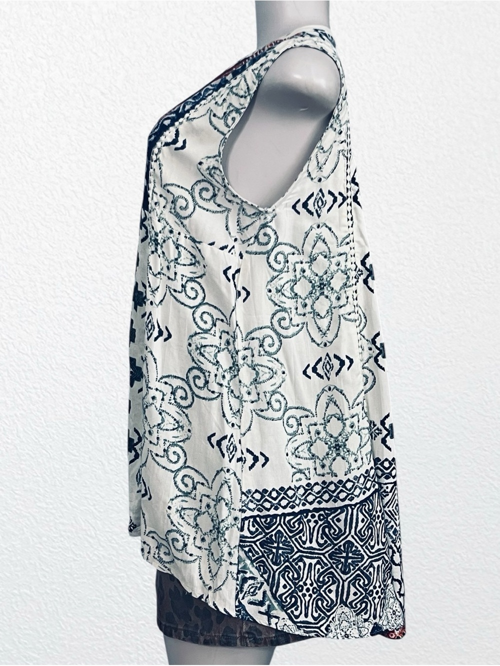 Boho Southwestern Oversized Sleeveless Summer Tunic White SZ S Lola P - Picture 3 of 6